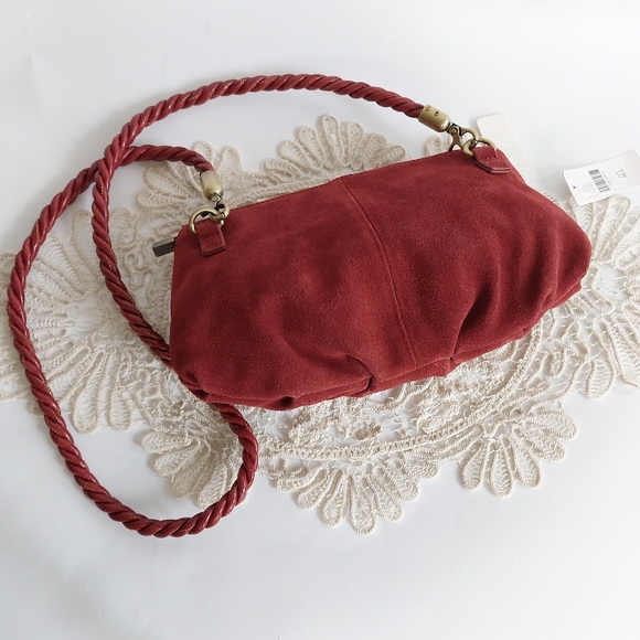 NWT Anthropologie Rust Suede and Patent Leather Pleated Crossbody/clutch - Picture 9 of 11